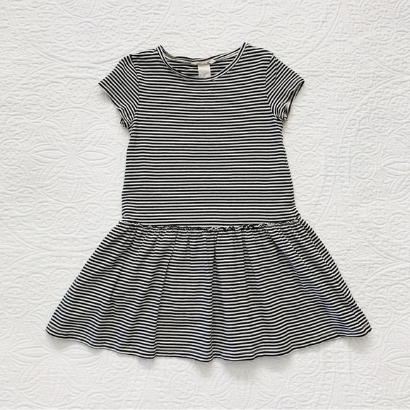H&M Basics Girls' Cotton Dress, Black/White Stripes (6-8 Years) - Picture 1 of 2